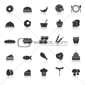 Food icons with reflect on white background