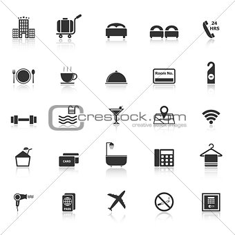 Hotel icons with reflect on white background