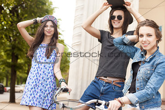 beautiful young people on urban background