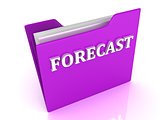 FORECAST bright white letters on a lilac folder 