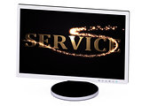 SERVICE 3d inscription with luminous spark on screen