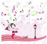 illustration girl listening to music
