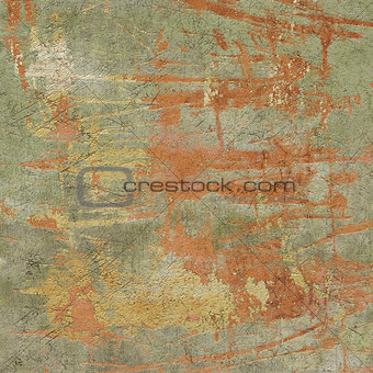 3d abstract grunge green orange wall backdrop 