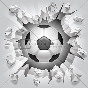 Soccer ball and cracked wall.