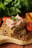 gourmet liver pate with black rye bread rustic style