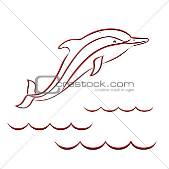 Contour of a dolphin in red and black colors