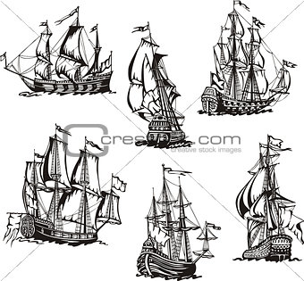 Sketches of sailing ships