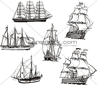 Sketches of sailing boats