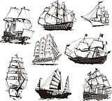 Sketches of sailing ships