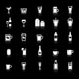 Drink icons with reflect on black background