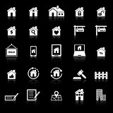 Real estate icons with reflect on black background