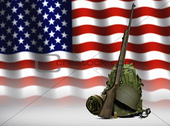 Military Equipment and American Flag