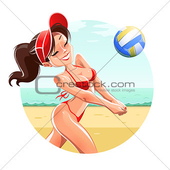 Girl play volleyball on beach