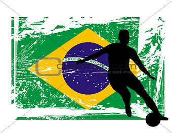 soccer player in front of the Brazil flag