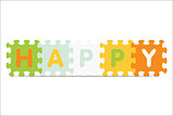 Vector "HAPPY" written with alphabet puzzle