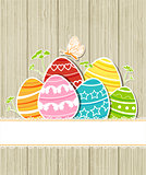 Wooden Easter background with eggs