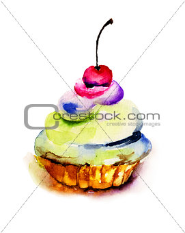 Original watercolor illustration of cake