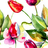 Watercolor illustration with Tulips and Roses