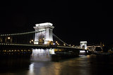 Chain Bridge over Danube river, Budapest cityscape