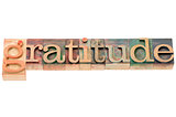 gratitude word in wood type