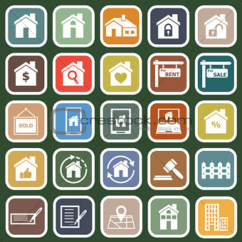 Real estate flat icons on green background