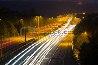 M25 Motorway at Night: Light Trails.
