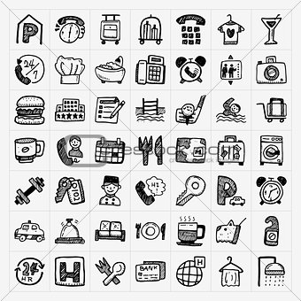 doodle hotel icons set