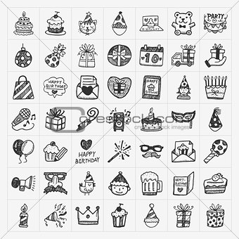 doodle birthday party icons