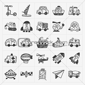 doodle transport icons set