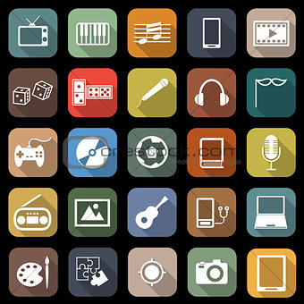 Entertainment flat icons with long shadow