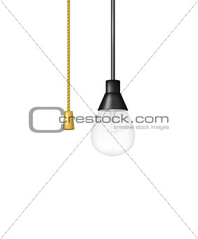 Hanging light bulb with cord switch
