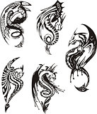 Set of black and white dragons