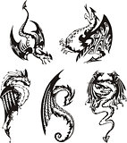 Set of black and white dragons
