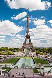 The Eiffel Tower and fountains of Trocadero in Paris France