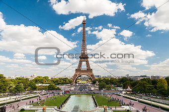 The Eiffel Tower and fountains of Trocadero in Paris France