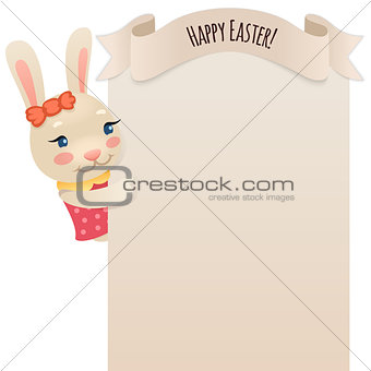 Happy Easter Bunny Girl Looking at Blank Poster