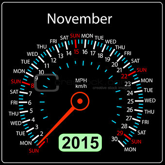 2015 year calendar speedometer car in vector. November.