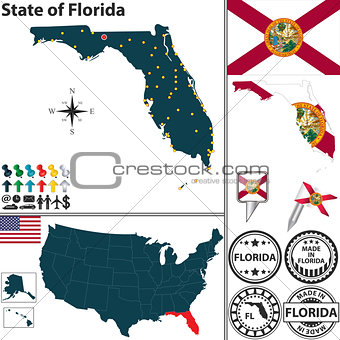 Map of state Florida, USA