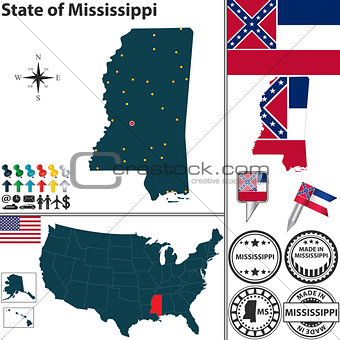 Map of state Mississippi, USA
