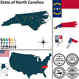 Map of state North Carolina, USA