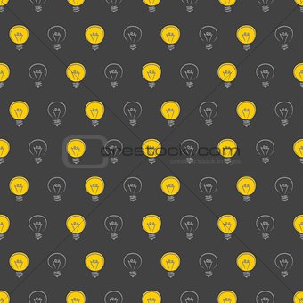 Seamless vector pattern or texture with light bulbs on black background