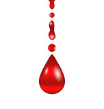 Stream of blood falling down, isolated on white background