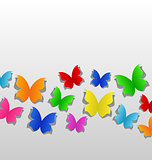 Set cut out colorful butterfly, grey paper
