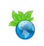 Symbol of planet Earth with green leaves