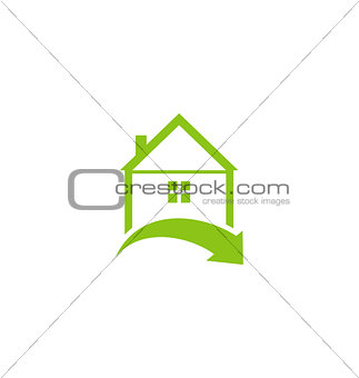 Icon eco home with leaf isolated on white background