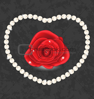 Red rose with heart made in pearl 