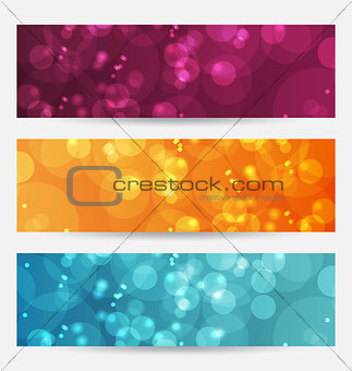 Set of abstract banners with bokeh effect