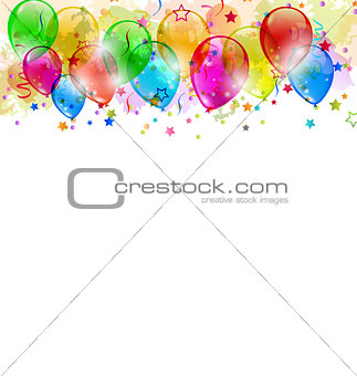 Set party balloons, confetti with space for text