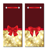 Set holiday glowing cards with gift bows