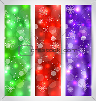 Set Christmas glossy banners with snowflakes